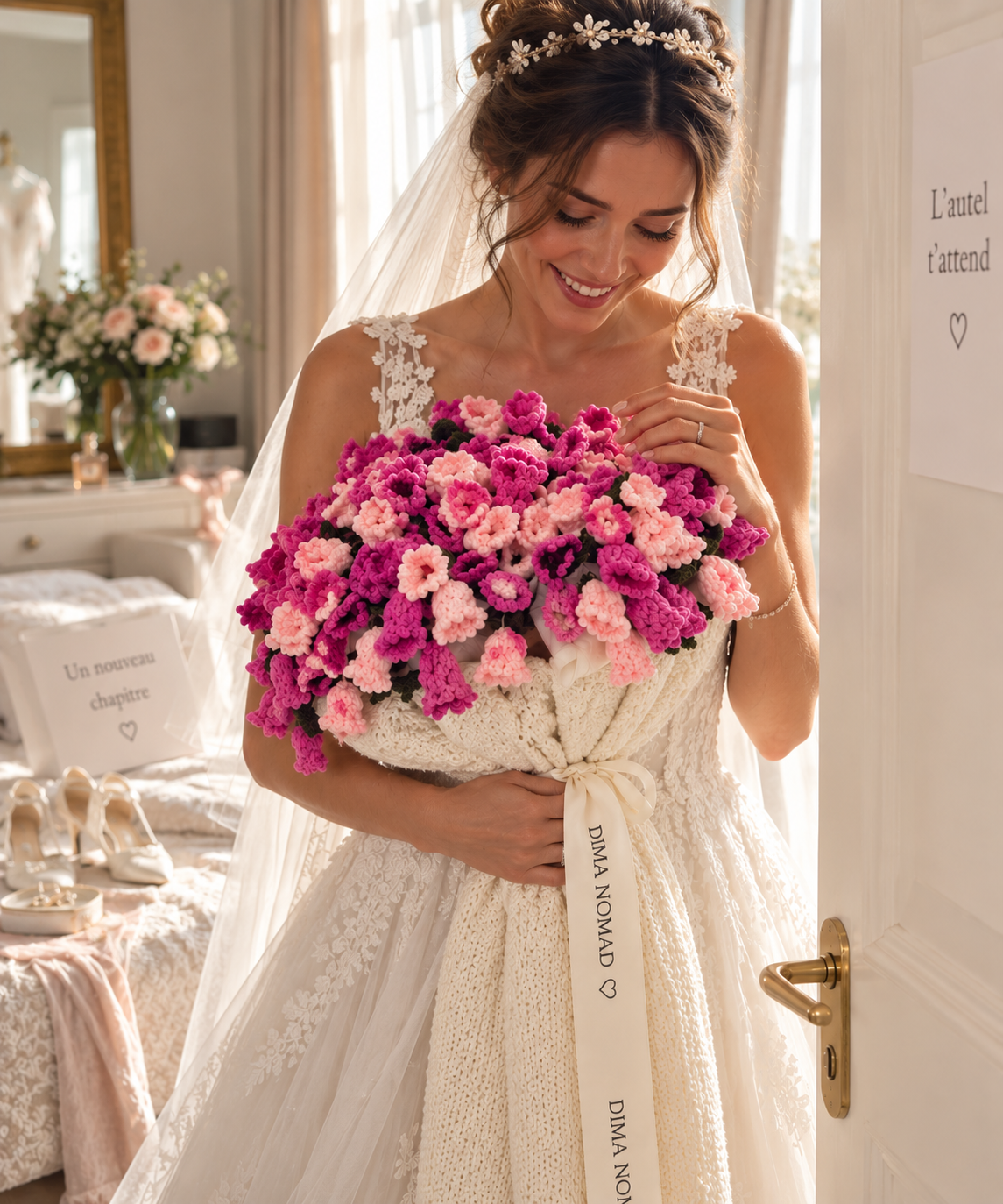 Couverture bouquet crochet jacinthes roses – vue 3