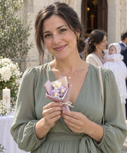 Mini bouquet de fleurs en crochet parme