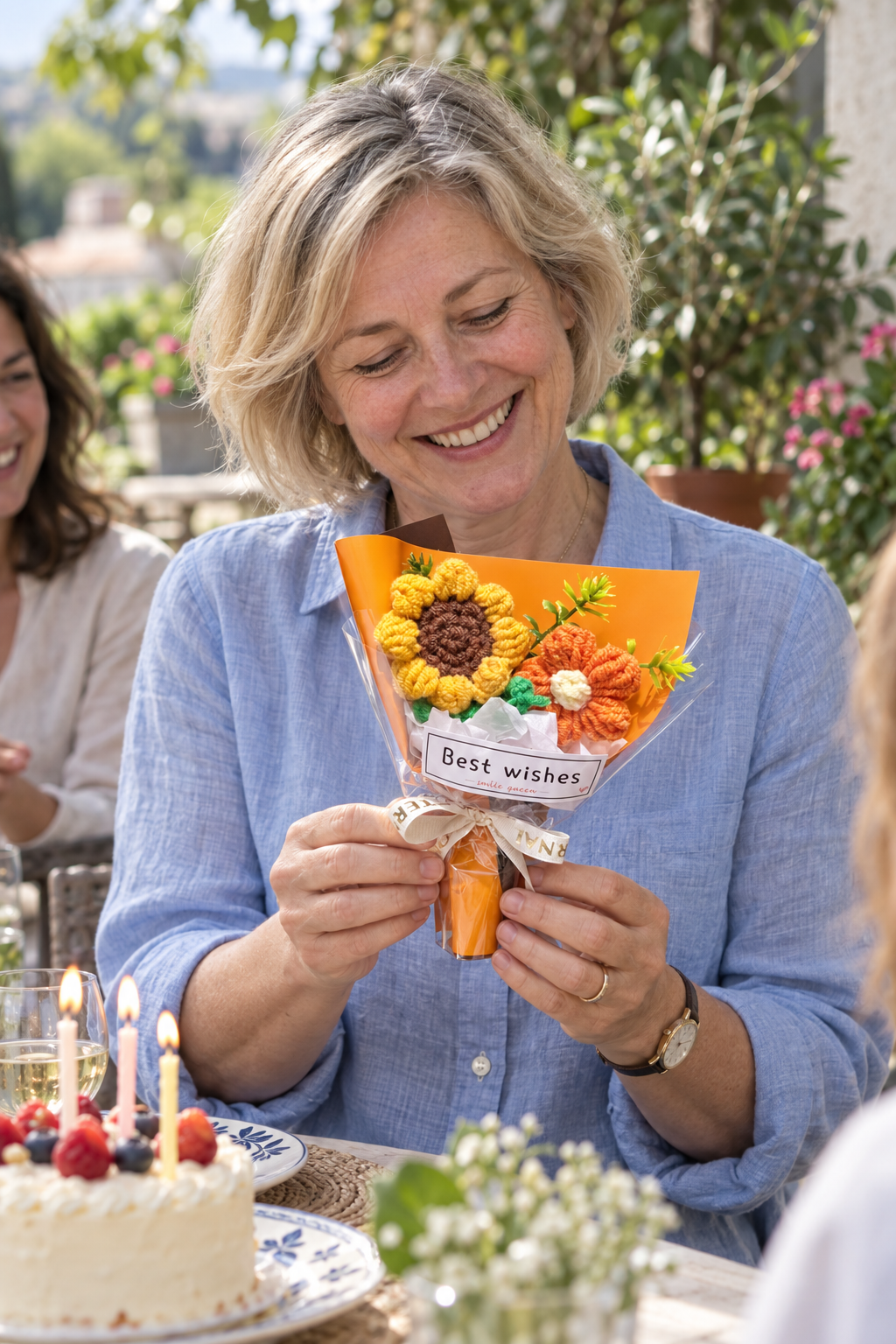 Mini bouquet de fleurs en crochet orange